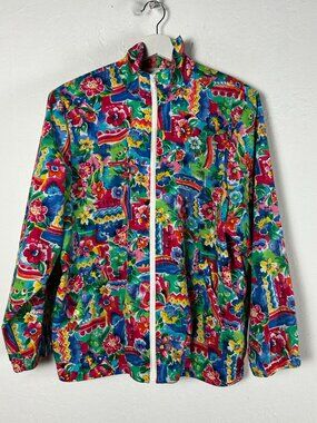 Vintage 80s Koret Francisca Floral Windbreaker Jacket Colorful Zip Up Large